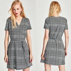 Zara plaid printed wrap dress.